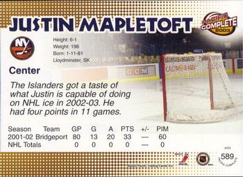 2002-03 Pacific Crown Royale - 2002-03 Pacific Complete #589 Justin Mapletoft Back