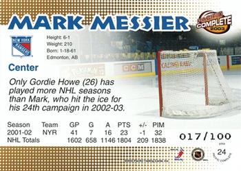 2002-03 Pacific Crown Royale - 2002-03 Pacific Complete Red #24 Mark Messier Back