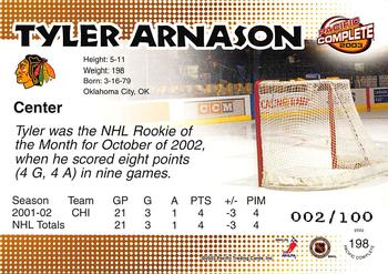 2002-03 Pacific Crown Royale - 2002-03 Pacific Complete Red #198 Tyler Arnason Back