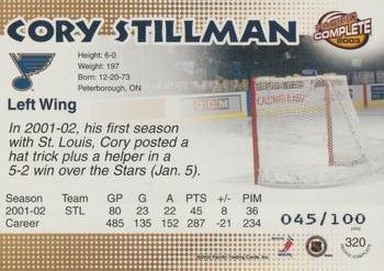 2002-03 Pacific Crown Royale - 2002-03 Pacific Complete Red #320 Cory Stillman Back
