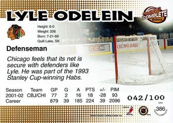 2002-03 Pacific Crown Royale - 2002-03 Pacific Complete Red #386 Lyle Odelein Back