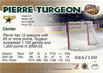 2002-03 Pacific Crown Royale - 2002-03 Pacific Complete Red #449 Pierre Turgeon Back