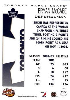 2003-04 Pacific Crown Royale - 2003-04 Pacific Complete #277 Bryan McCabe Back