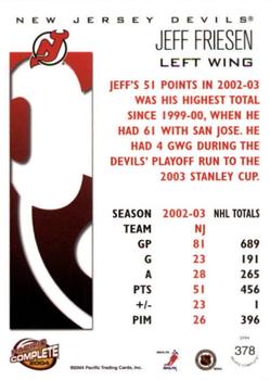 2003-04 Pacific Crown Royale - 2003-04 Pacific Complete #378 Jeff Friesen Back