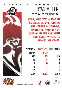 2003-04 Pacific Crown Royale - 2003-04 Pacific Complete #481 Ryan Miller Back