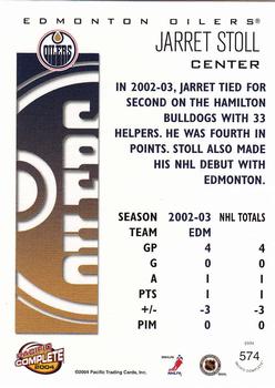 2003-04 Pacific Crown Royale - 2003-04 Pacific Complete #574 Jarret Stoll Back