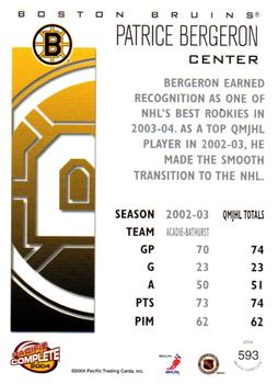 2003-04 Pacific Crown Royale - 2003-04 Pacific Complete #593 Patrice Bergeron Back