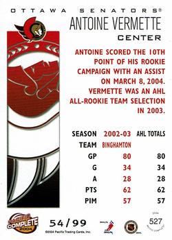 2003-04 Pacific Crown Royale - 2003-04 Pacific Complete Red #527 Antoine Vermette Back