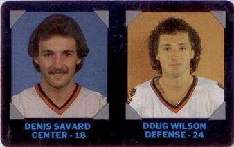 1985-86 7-Eleven NHL Collectors' Series #4 Denis Savard / Doug Wilson Front