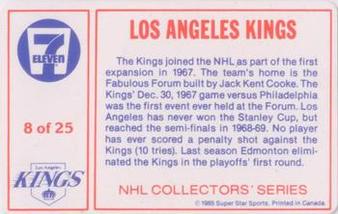 1985-86 7-Eleven NHL Collectors' Series #8 Marcel Dionne / Dave Taylor Back
