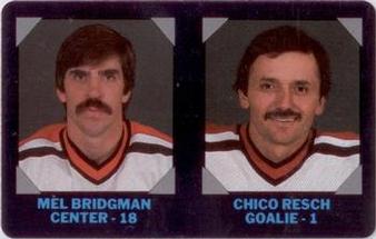 1985-86 7-Eleven NHL Collectors' Series #11 Mel Bridgman / Chico Resch Front