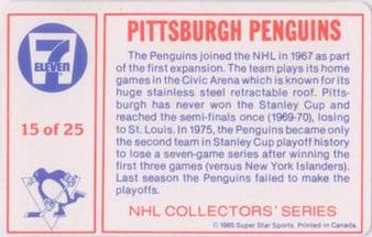 1985-86 7-Eleven NHL Collectors' Series #15 Mario Lemieux / Mike Bullard Back
