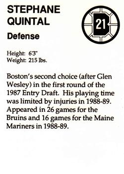 1989-90 Sports Action Boston Bruins #NNO Stephane Quintal Back