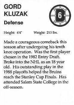 1989-90 Sports Action Boston Bruins Update #NNO Gord Kluzak Back