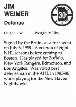 1989-90 Sports Action Boston Bruins Update #NNO Jim Wiemer Back