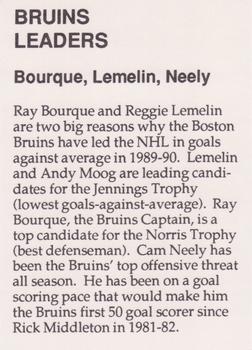 1989-90 Sports Action Boston Bruins Update #NNO Bruins Leaders (Bourque, Lemelin, Neely) Back