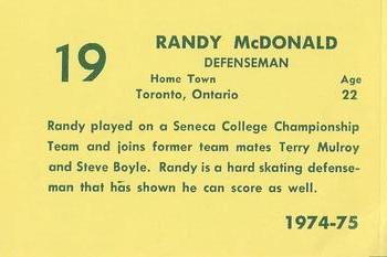 1974-75 Sioux City Musketeers (USHL) #12 Randy McDonald Back