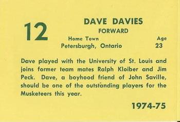 1974-75 Sioux City Musketeers (USHL) #15 Dave Davies Back