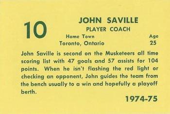 1974-75 Sioux City Musketeers (USHL) #20 John Saville Back