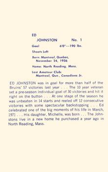 1971-72 Boston Bruins #NNO Ed Johnston Back