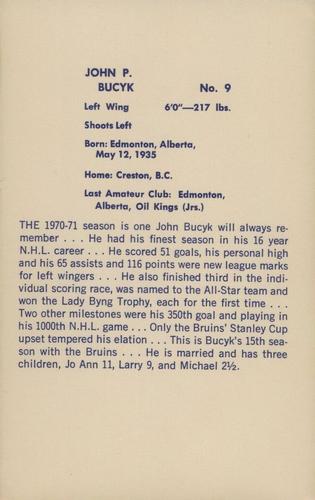 1971-72 Boston Bruins #NNO John Bucyk Back