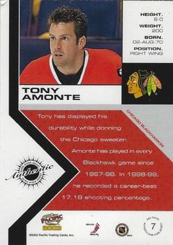 2002-03 Pacific - Jerseys #7 Tony Amonte Back