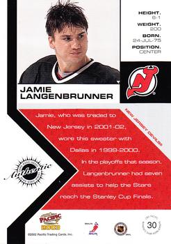 2002-03 Pacific - Jerseys #30 Jamie Langenbrunner Back