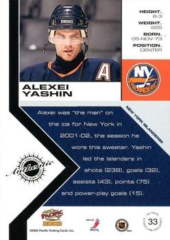 2002-03 Pacific - Jerseys #33 Alexei Yashin Back