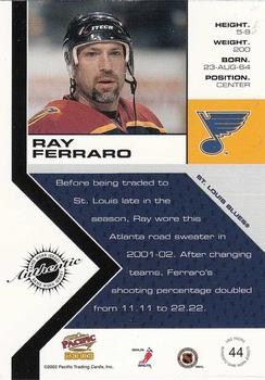 2002-03 Pacific - Jerseys #44 Ray Ferraro Back