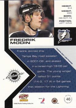 2002-03 Pacific - Jerseys #46 Fredrik Modin Back