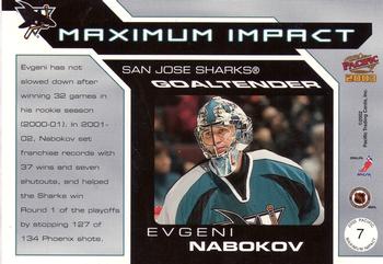 2002-03 Pacific - Maximum Impact #7 Evgeni Nabokov Back