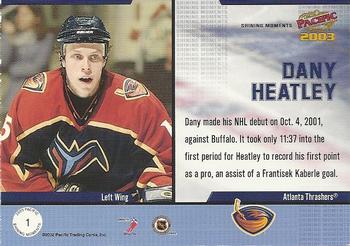2002-03 Pacific - Shining Moments #1 Dany Heatley Back