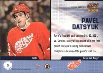 2002-03 Pacific - Shining Moments #5 Pavel Datsyuk Back