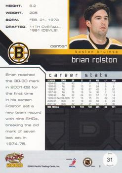 2002-03 Pacific - Red #31 Brian Rolston Back