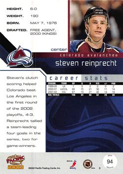 2002-03 Pacific - Red #94 Steven Reinprecht Back