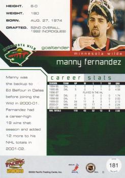 2002-03 Pacific - Red #181 Manny Fernandez Back