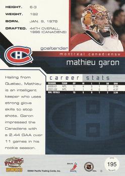 2002-03 Pacific - Red #195 Mathieu Garon Back