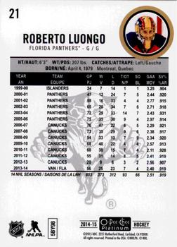 2014-15 O-Pee-Chee Platinum #21 Roberto Luongo Back