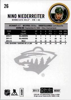 2014-15 O-Pee-Chee Platinum #26 Nino Niederreiter Back
