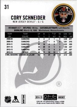 2014-15 O-Pee-Chee Platinum #31 Cory Schneider Back