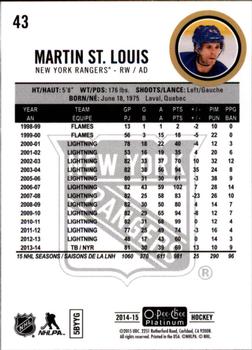 2014-15 O-Pee-Chee Platinum #43 Martin St. Louis Back