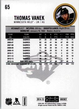 2014-15 O-Pee-Chee Platinum #65 Thomas Vanek Back