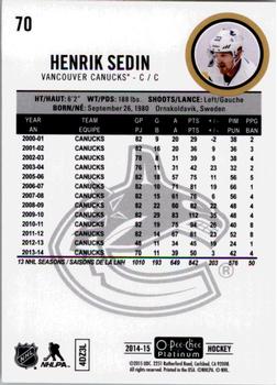 2014-15 O-Pee-Chee Platinum #70 Henrik Sedin Back