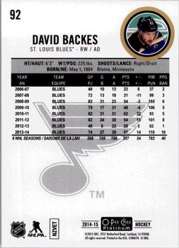 2014-15 O-Pee-Chee Platinum #92 David Backes Back