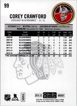 2014-15 O-Pee-Chee Platinum #99 Corey Crawford Back