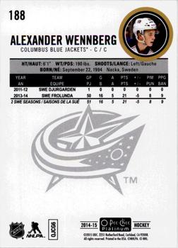 2014-15 O-Pee-Chee Platinum #188 Alexander Wennberg Back