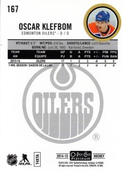 2014-15 O-Pee-Chee Platinum #167 Oscar Klefbom Back
