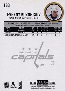 2014-15 O-Pee-Chee Platinum #183 Evgeny Kuznetsov Back