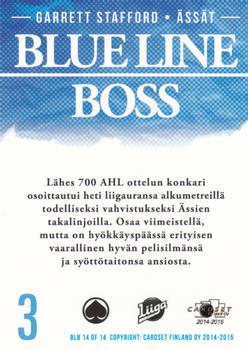 2014-15 Cardset Finland - Blue Line Boss #BLB14 Garrett Stafford Back