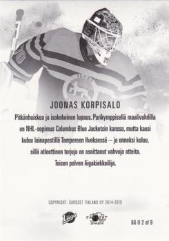2014-15 Cardset Finland - Ghost Goalies 2 #GGII2 Joonas Korpisalo Back